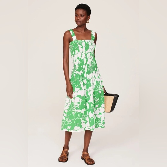 NWOT RAILS Seville Green Lotus Smocked Drop Waist Midi Dress 💚 Large - Picture 11 of 16